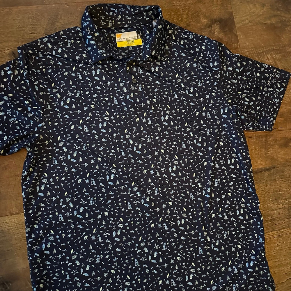Men's NICKLAUS Navy Light Blue Patterned Polo Shirt M